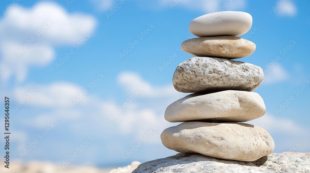 Stacked Stones Against a Bright Blue Sky Highlighting Natural Serenity and Calmness : Generative AI Stacked Stones Against a Bright Blue Sky Highlighting Natural Serenity and Calmness : Generative AI