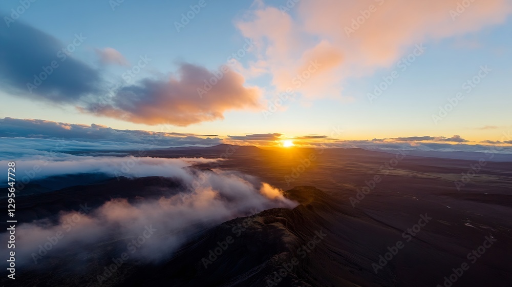 Fototapeta premium Spectacular Aerial View of an Expansive Landscape at Sunrise with Clouds : Generative AI