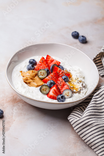 Wallpaper Mural Cottage cheese with berries, peanut butter and honey. Torontodigital.ca