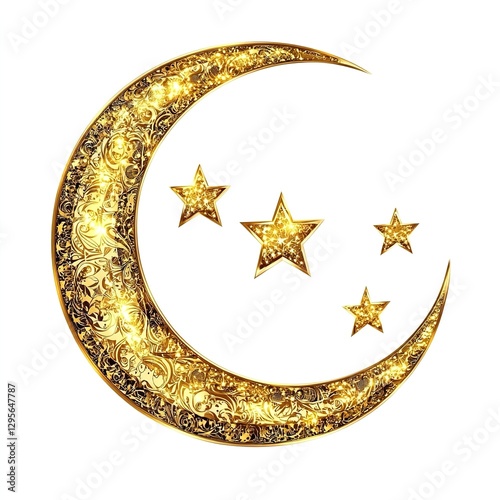 Crescent Moon Decorations for Ramzan: Traditional Islamic Symbols Isolated on White Background