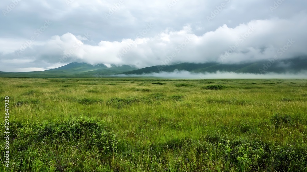 Expansive Green Grassland Under a Dramatic Cloudy Sky with Rolling Hills : Generative AI Expansive Green Grassland Under a Dramatic Cloudy Sky with Rolling Hills : Generative AI