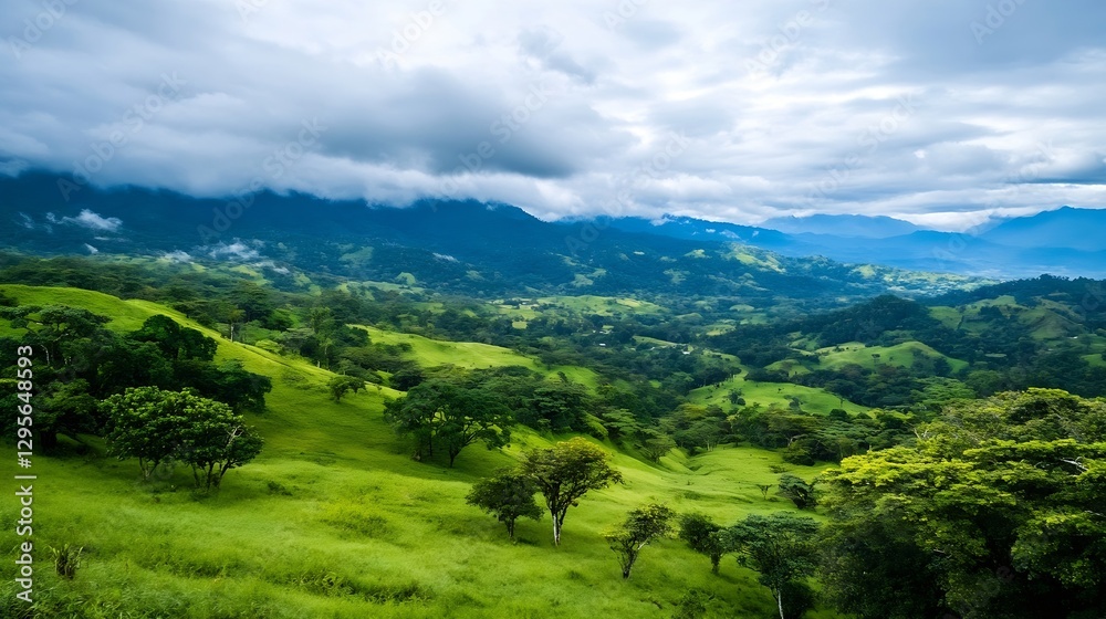 Lush Green Landscape with Rolling Hills and Dramatic Cloudy Sky in Background : Generative AI Lush Green Landscape with Rolling Hills and Dramatic Cloudy Sky in Background : Generative AI