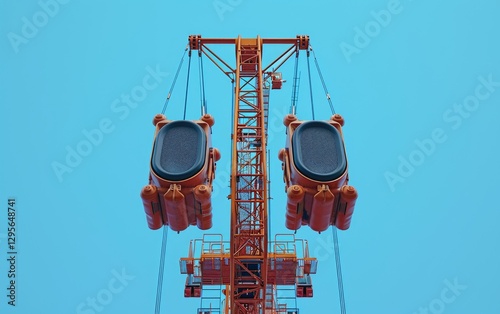 Obraz na płótnie Tower Crane with Big Speaker Against Blue Sky Background w salonie