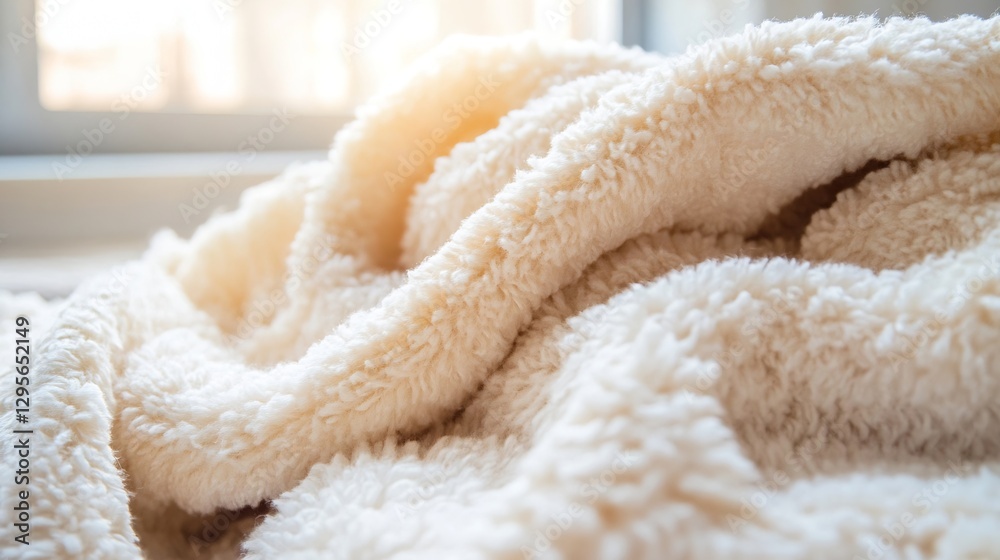 Close Up of Soft Plush Beige Blanket with Warm Light Highlighting the Cozy Texture : Generative AI Close Up of Soft Plush Beige Blanket with Warm Light Highlighting the Cozy Texture : Generative AI
