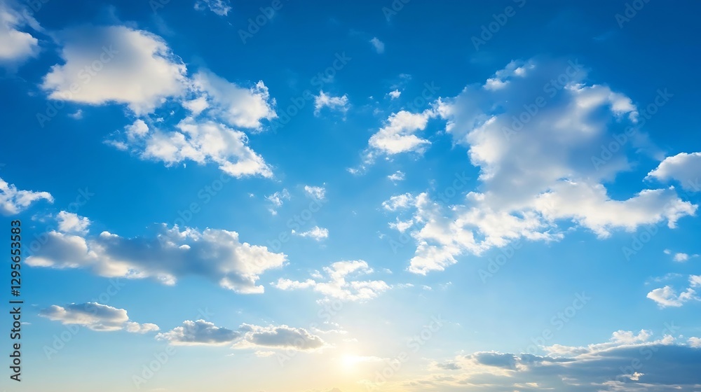 Bright and uplifting clear blue sky with fluffy clouds creating a peaceful atmosphere during daylight hours : Generative AI Bright and uplifting clear blue sky with fluffy clouds creating a peaceful atmosphere during daylight hours : Generative AI