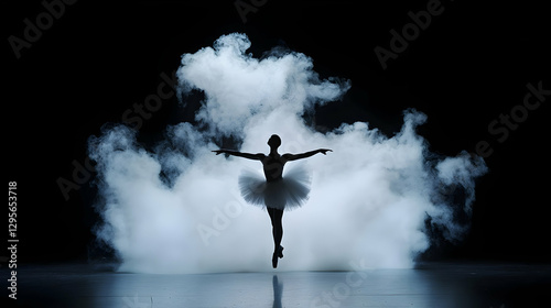 Elegant Ballet Dancer Silhouette on Stage with Smoke Background