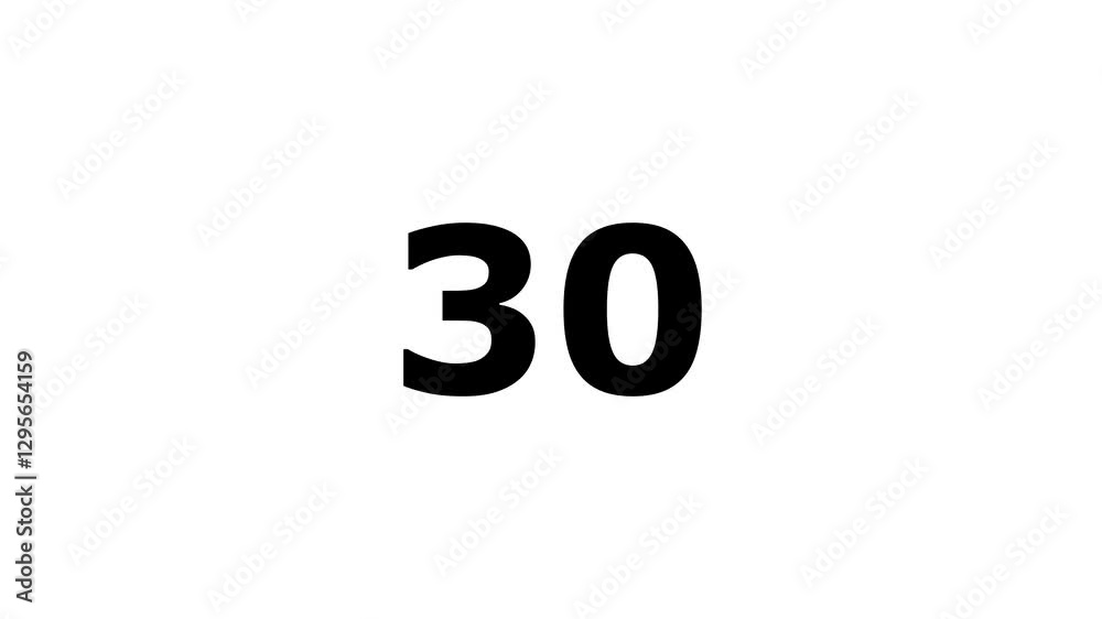 One minute countdown animation from 60 seconds to 0 seconds on a transparent background, One minute countdown timer with alpha channel