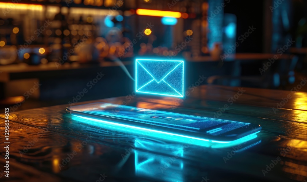 Glowing Smartphone Displaying Email Notification In Dark Room
