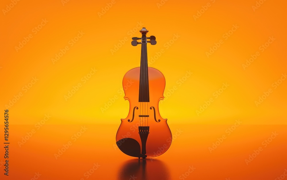 Violin is shown against a vibrant orange background