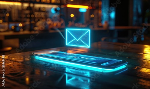 Obraz na płótnie Glowing Smartphone Displaying Email Notification In Dark Room w salonie