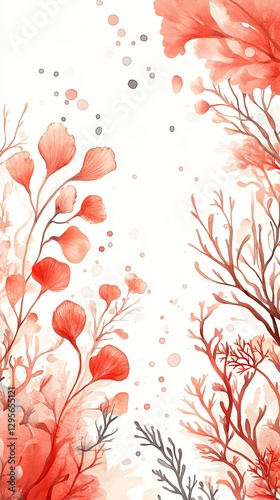 Red Coral Watercolor Painting with Delicate Branches and Artistic Flair