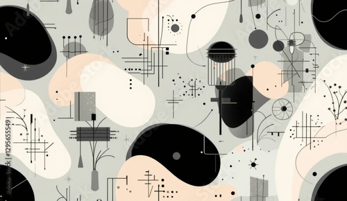 Abstract Minimalist Geometric Pattern with Organic Shapes – Modern Art Background in Neutral Tones