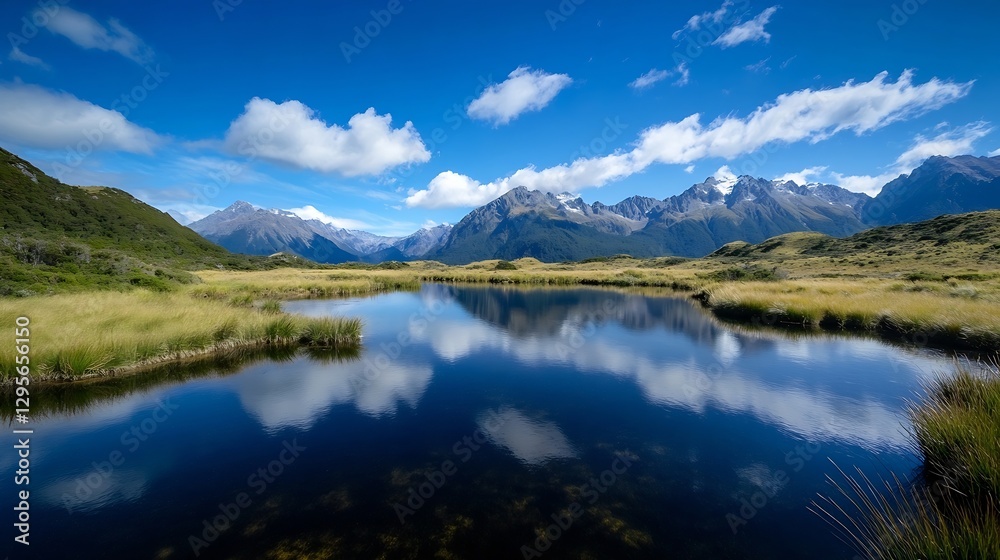 Stunning Mountain Reflection in Calm Waters Captured on a Clear Day : Generative AI Stunning Mountain Reflection in Calm Waters Captured on a Clear Day : Generative AI