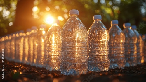 Row of Water Bottles in Sunlight photo