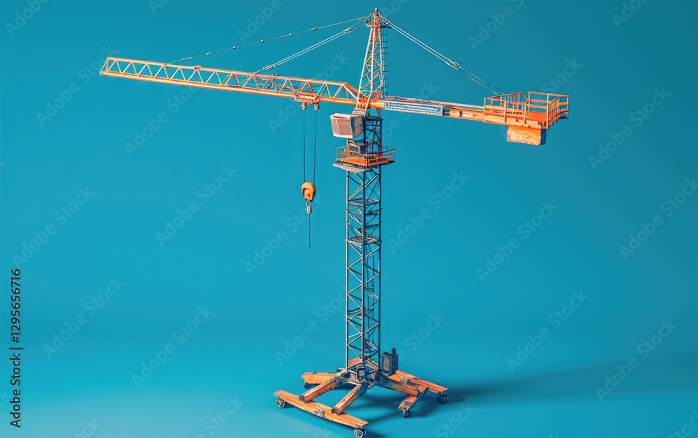Orange Tower Crane Against A Blue Background