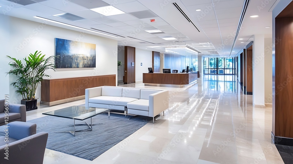 Naklejka premium Contemporary Office Interior with Bright Lighting and Elegant Decor : Generative AI