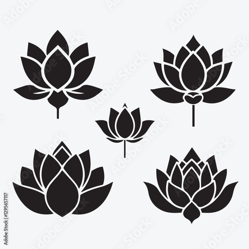 black lotus icons set on white background
