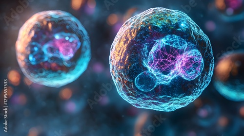 Futuristic Microscopic Cells with Glowing Energy - Sci-Fi Biology Concept