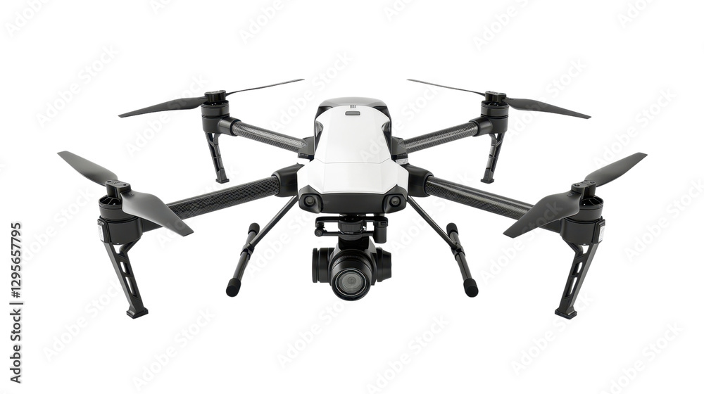 Professional drone hovering with camera and transparent background Professional drone hovering with camera and transparent background