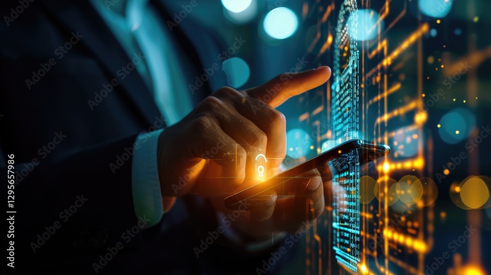 Businessman secures data using mobile phone technology
