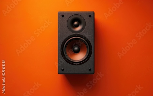Obraz na płótnie Black Speaker on Orange Background Minimalist Design w salonie
