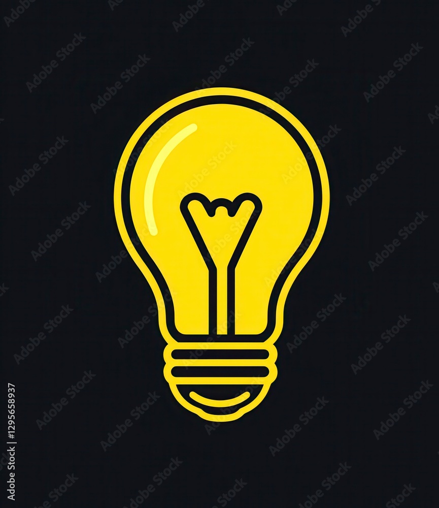 Illuminated Yellow Pixel Lightbulb on Black Background Illuminated Yellow Pixel Lightbulb on Black Background