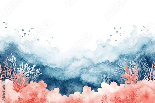 Ocean Coral Reef Watercolor Painting Blue Red