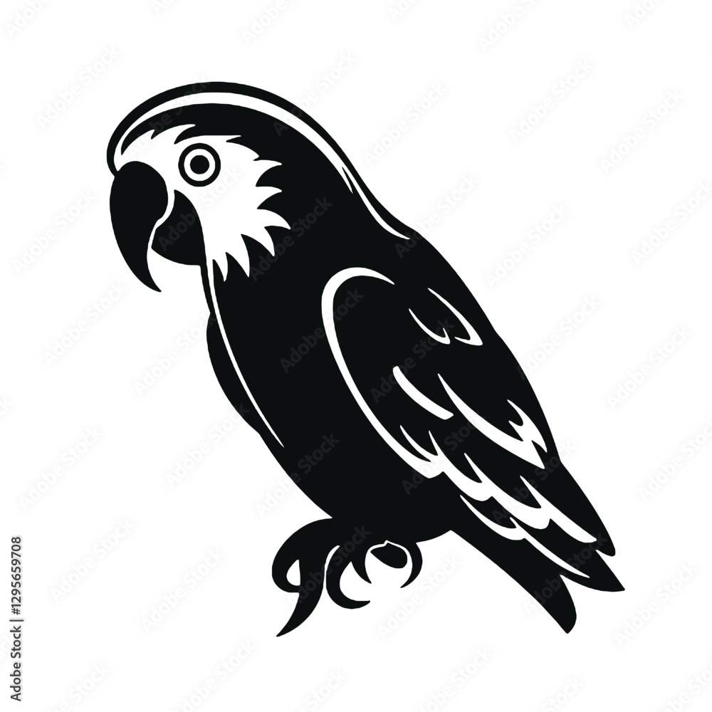 Obraz premium Parrot silhouette. Parrot vector design. Parrot logo, icon black and white. 