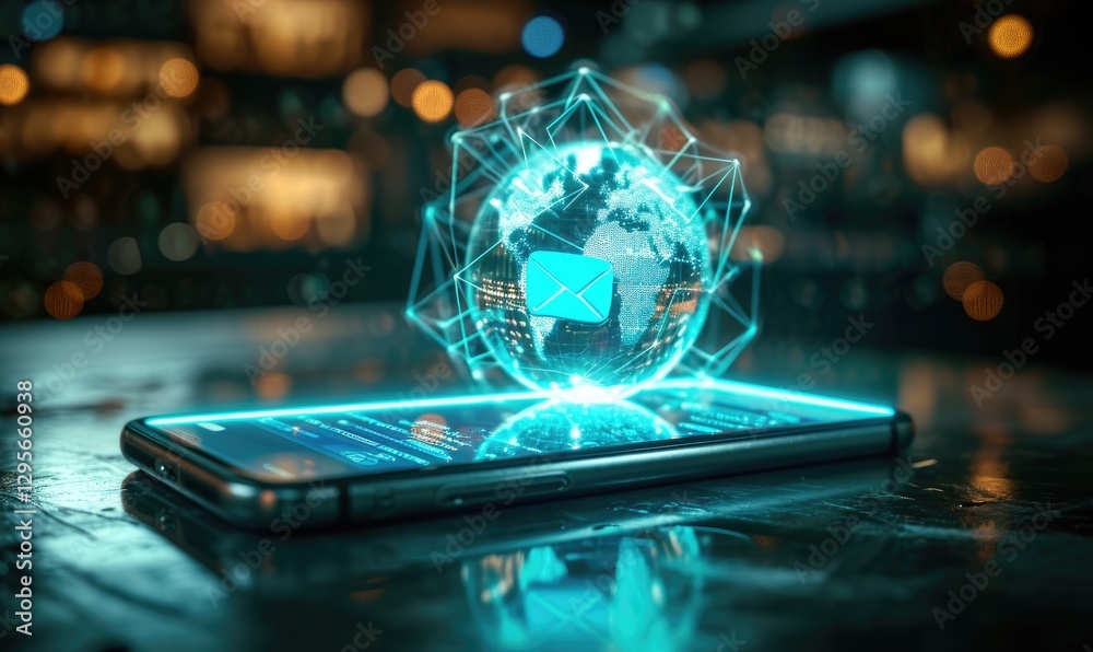 Global Email Communication Network On Smartphone. Technology information