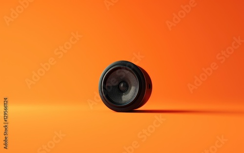 Obraz na płótnie Black Speaker on Vibrant Orange Background w salonie