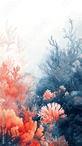 Watercolor Coral Reef Illustration in Warm and Cool Tones Creates Ocean Depth