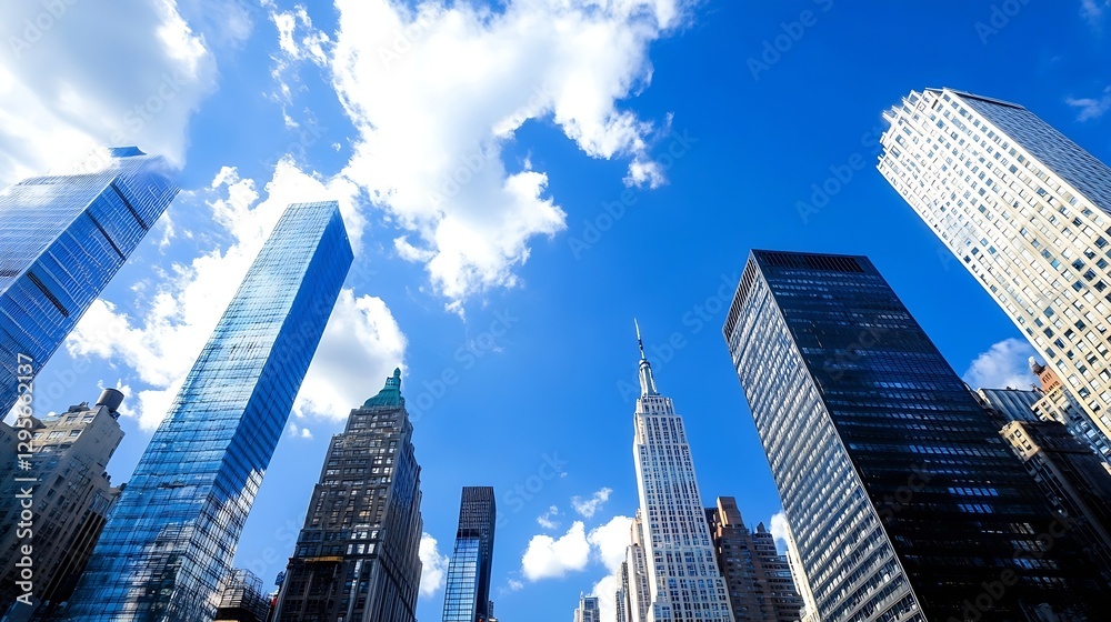Stunning skyscrapers under a bright blue sky showcasing modern architecture in a bustling urban landscape : Generative AI Stunning skyscrapers under a bright blue sky showcasing modern architecture in a bustling urban landscape : Generative AI