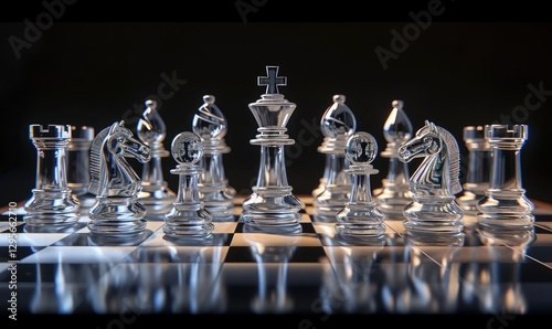 Obraz na płótnie Glass Chess Pieces Strategically Arranged On Board w salonie