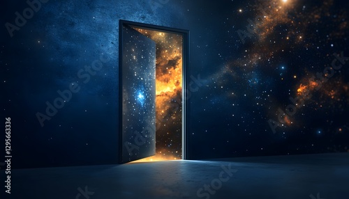 Doorway opening to a vibrant and luminous cosmic space