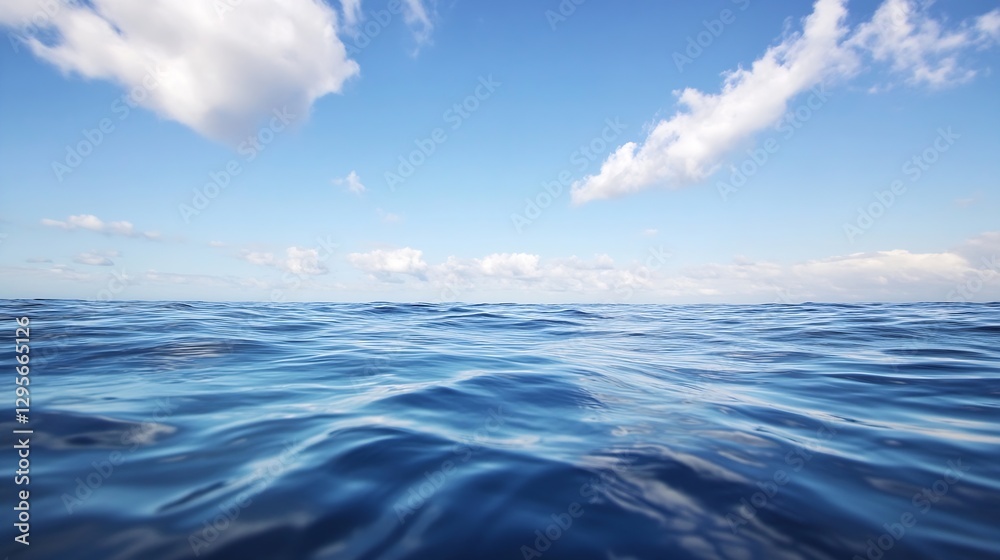Vast Calm Ocean with Clear Blue Sky and Fluffy Clouds : Generative AI Vast Calm Ocean with Clear Blue Sky and Fluffy Clouds : Generative AI