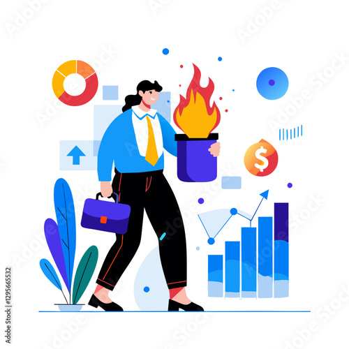 Fired Businesswoman Holding a Burning Document Financial Crisis and Job Termination Concept Illustration