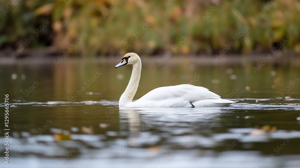 Elegant White Swan Swimming Gracefully In Still Water Peaceful Nature Scene : Generative AI Elegant White Swan Swimming Gracefully In Still Water Peaceful Nature Scene : Generative AI