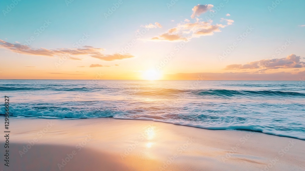 Beautiful sunset over peaceful beach with gentle waves and a vibrant sky full of colors : Generative AI Beautiful sunset over peaceful beach with gentle waves and a vibrant sky full of colors : Generative AI