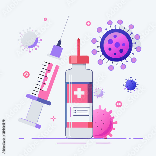 Vaccine injection and medical vial illustration representing immunization