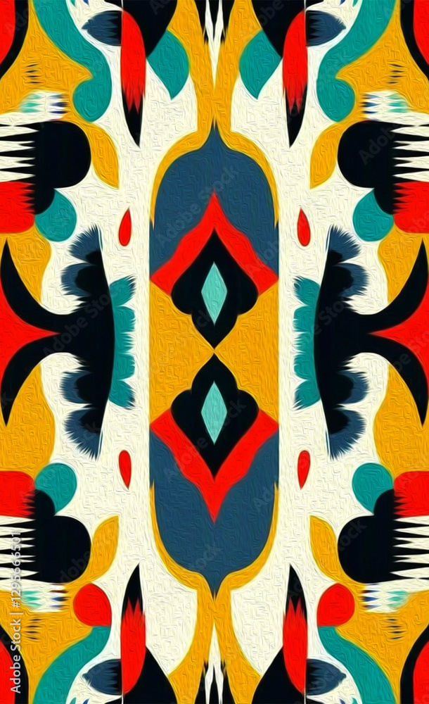 Abstract background in Ikat technique . Printable pattern for wall decorations.