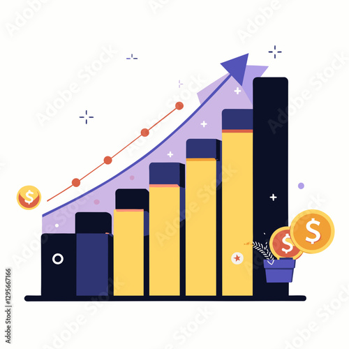 Growth chart with gold coin symbolizing financial growth