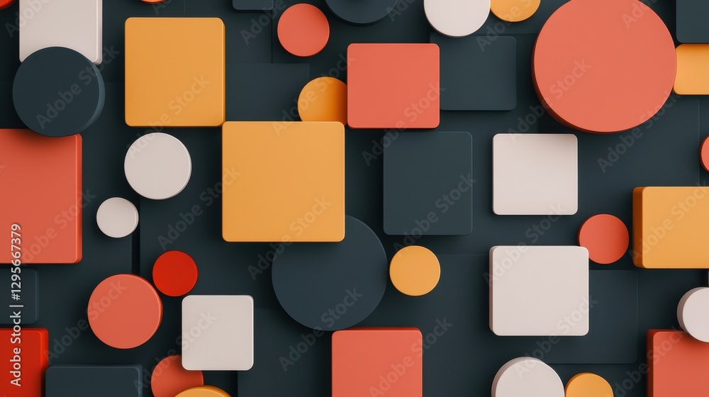A vibrant composition of geometric shapes in various colors, including circles and squares, arranged artistically on a dark background. A vibrant composition of geometric shapes in various colors, including circles and squares, arranged artistically on a dark background.