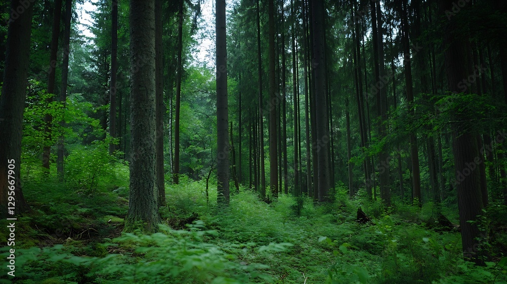 A Lush Green Forest Filled With Tall Trees and Vibrant Foliage in a Remote Area : Generative AI A Lush Green Forest Filled With Tall Trees and Vibrant Foliage in a Remote Area : Generative AI