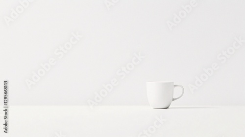 single coffee cup on a white table, soft morning light, cozy simplicity, warm and inviting, serene atmosphere, gentle color tones, artistic negative space, peaceful solitude, editorial photography,