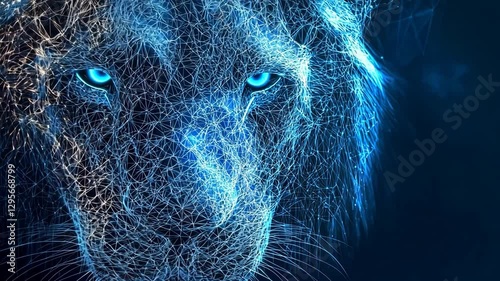 blue lion tiger head animal low poly wireframe digital ai generated video concept