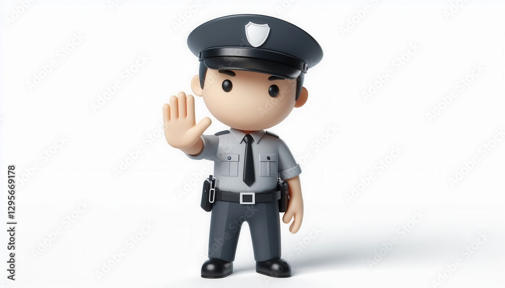 Police officer figurine studio setting 3d model toy environment front view law enforcement concept Police officer figurine studio setting 3d model toy environment front view law enforcement concept