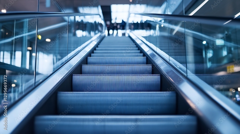 Fototapeta premium Modern Escalator Leading Upward in a WellLit Urban Environment : Generative AI