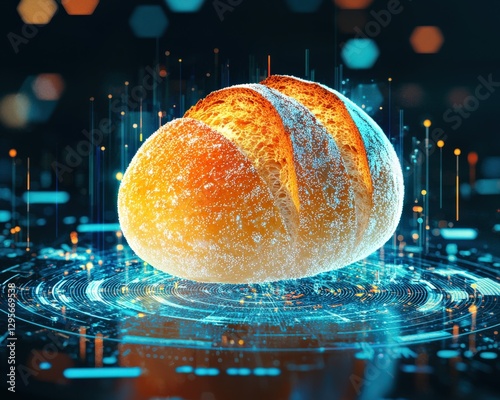 Digital Bread on Futuristic Background