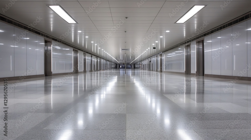 Modern spacious corridor with bright lights and polished floor creating a clean ambient atmosphere : Generative AI Modern spacious corridor with bright lights and polished floor creating a clean ambient atmosphere : Generative AI