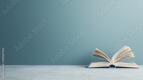 single open book on a plain desk, soft light falling on pages, warm nostalgic tones, quiet and peaceful, artistic simplicity, storytelling through stillness, poetic minimalism, cinematic composition,